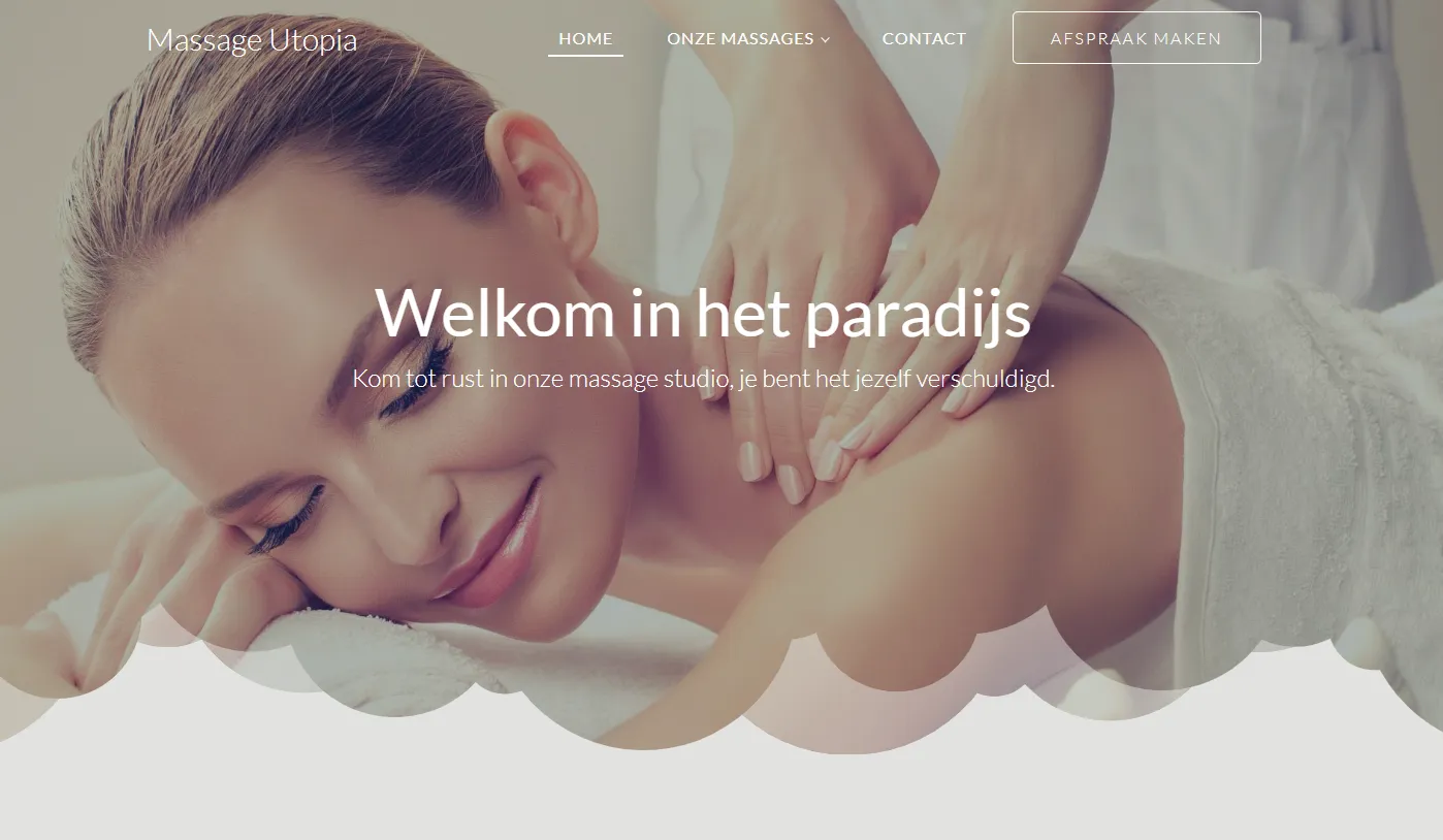 Oude website Massage Utopia - licht design, verouderde navigatie