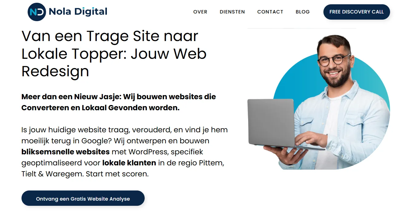 Oude website Nola Digital - Wordpress design met matige scores